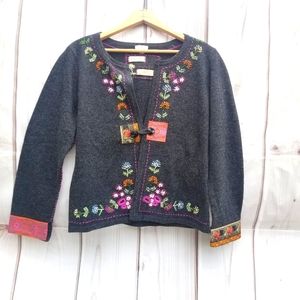 J. Jill Charcoal Wool Embroidered Cardigan Size M